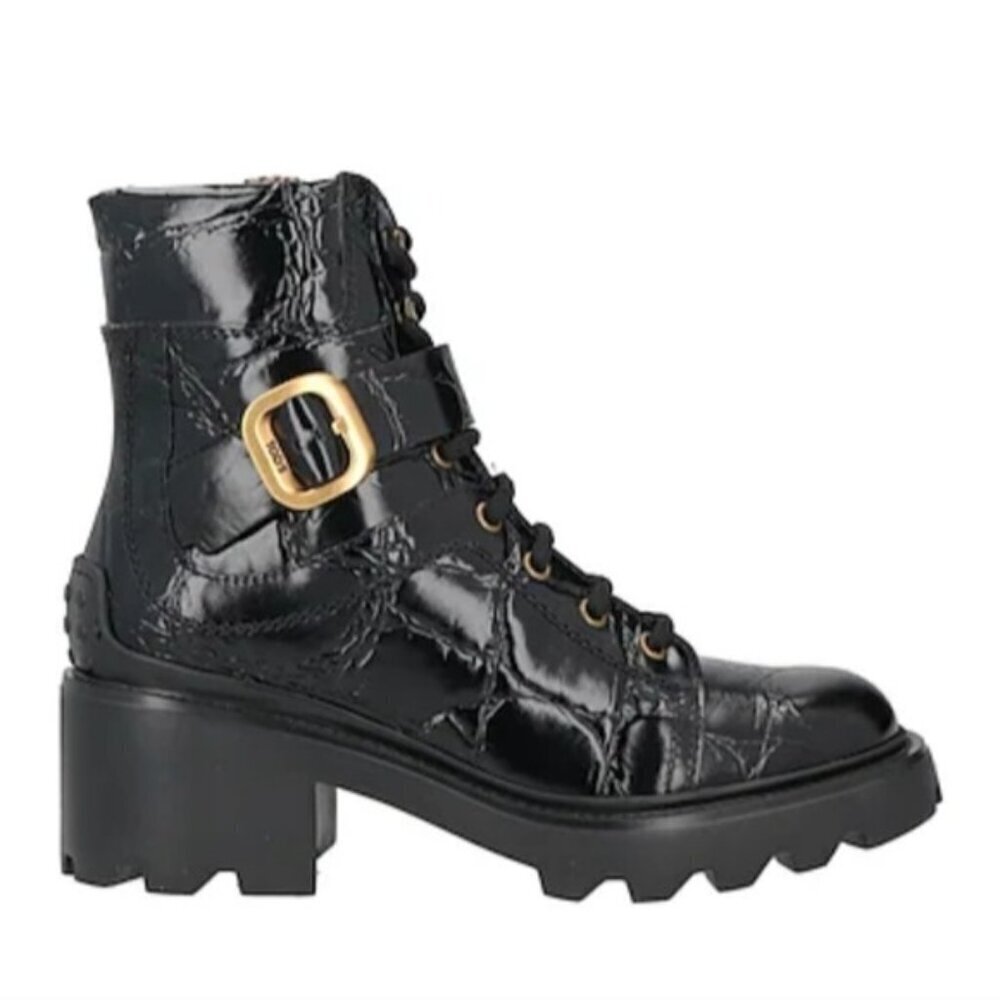 Tod's Lug-Sole Croc-Embossed Leather Combat Boots